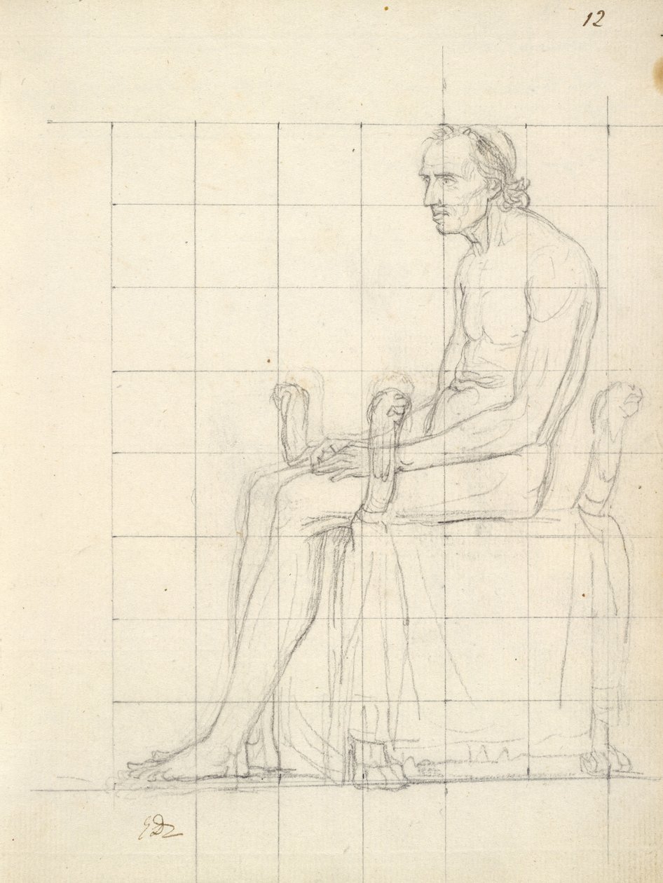 Studium aktu siedzącego papieża Piusa VII, ok. 1805-06 (czarna kredka i grafit na papierze) autorstwa Jacques Louis David