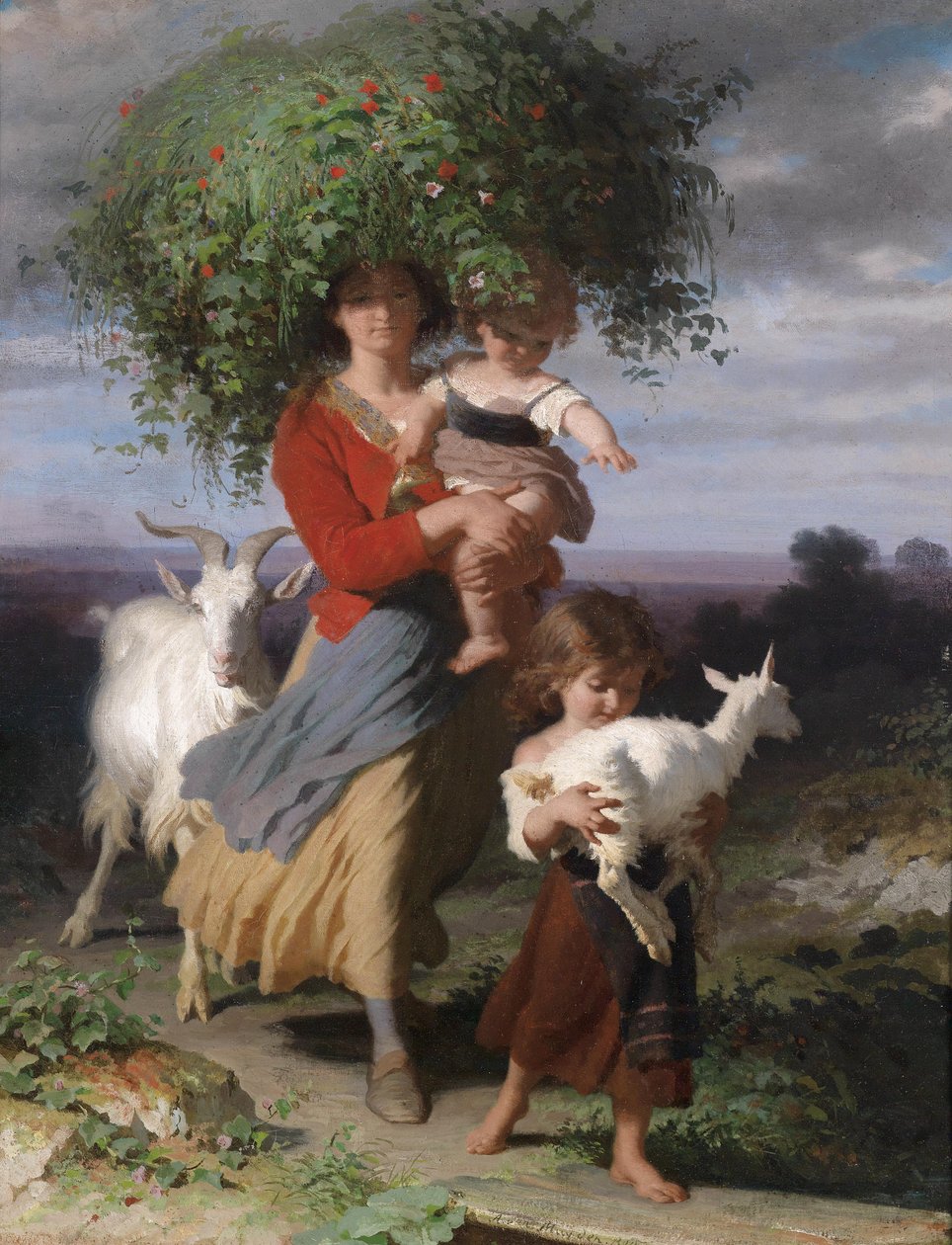 Mama z dziećmi w drodze do domu autorstwa Jacques Alfred van Muyden