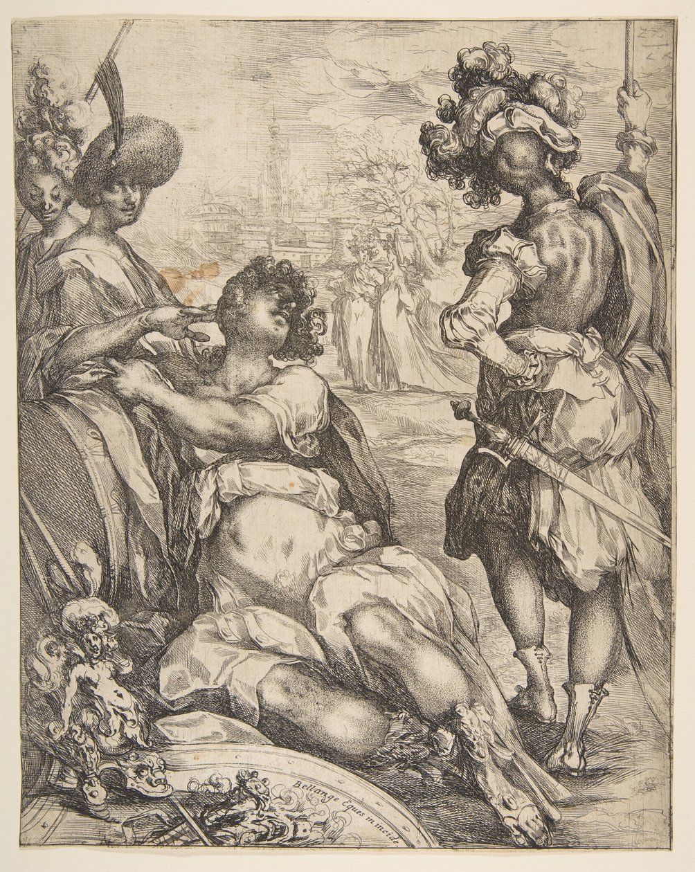 Figurki wojskowe poza miastem, 1595-1616. autorstwa Jacques Bellange