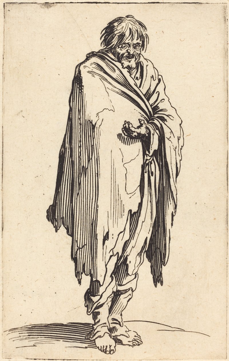 Żebrak z gołą głową i stopami, ok. 1622 r. autorstwa Jacques Callot