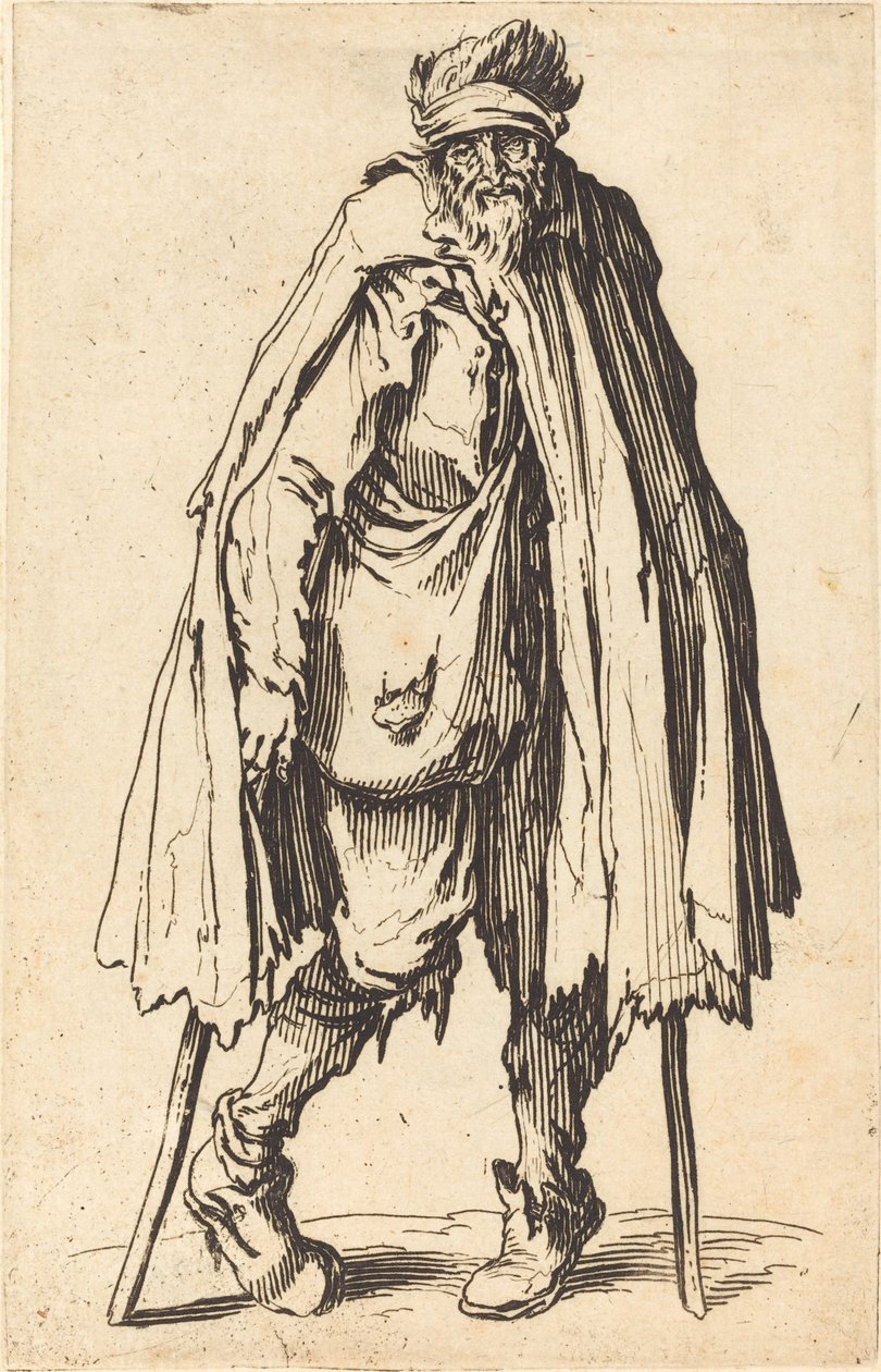 Żebrak z kulami i workiem autorstwa Jacques Callot