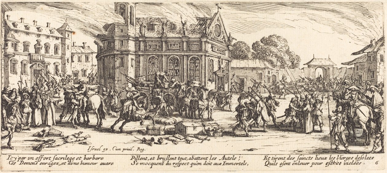 Zniszczenie klasztoru, ok. godz. 1633. autorstwa Jacques Callot