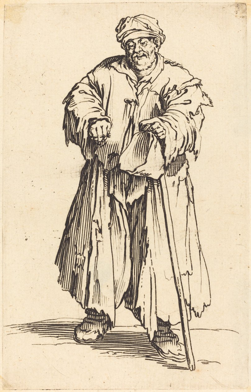 Gruby żebrak ze spuszczonymi oczami autorstwa Jacques Callot