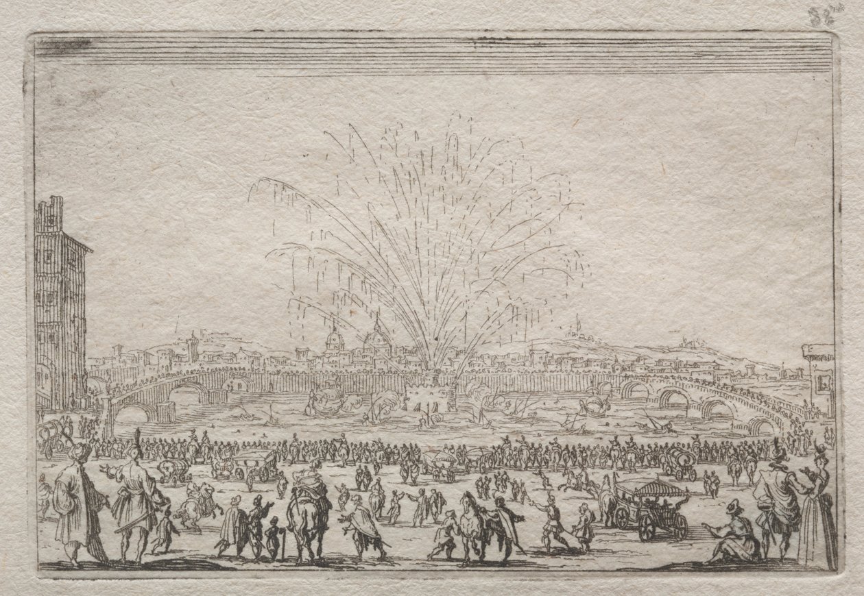 Fajerwerki na Arno, ok. godz. 1622. autorstwa Jacques Callot