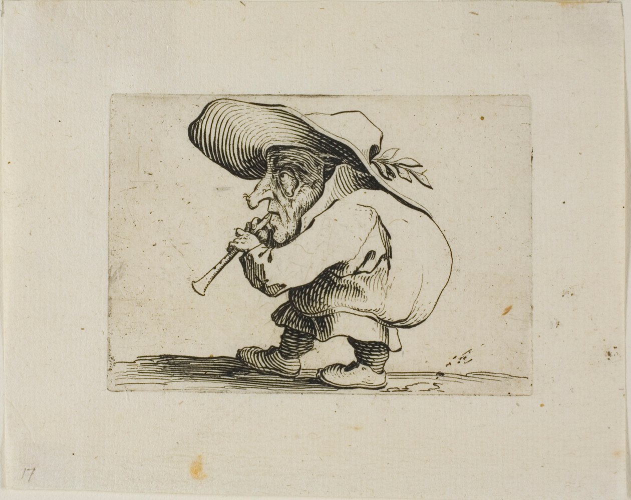 Flageolet Player, z Varie Figure Gobbi autorstwa Jacques Callot