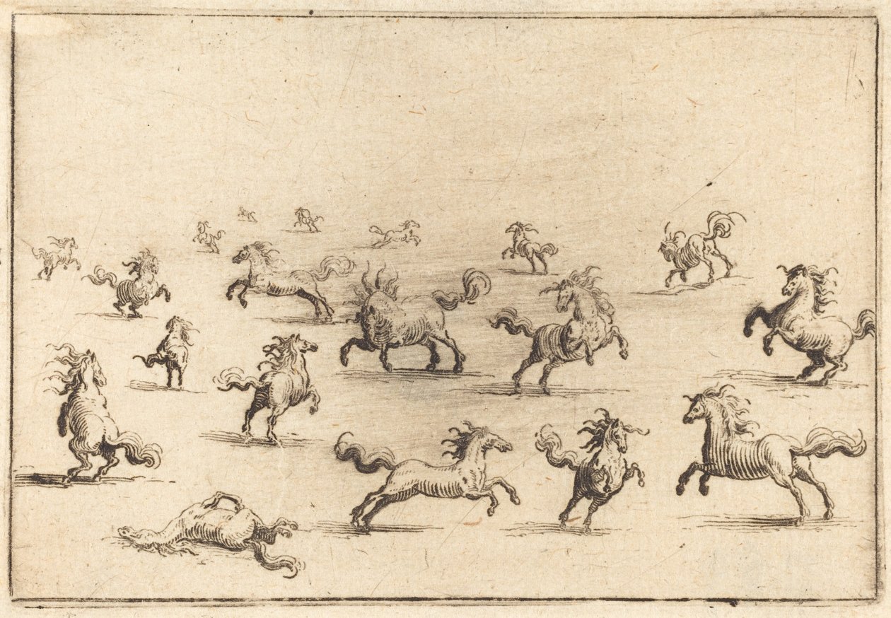 Biegnące konie autorstwa Jacques Callot