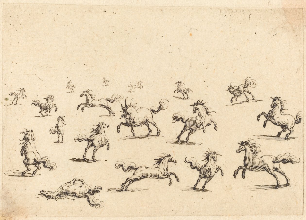 Biegnące konie autorstwa Jacques Callot