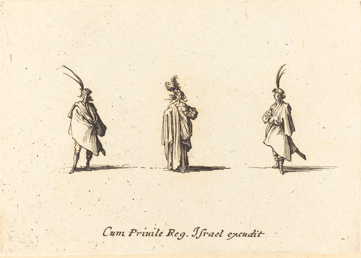Dama w Długim Płaszczu i Dwóch Panów autorstwa Jacques Callot