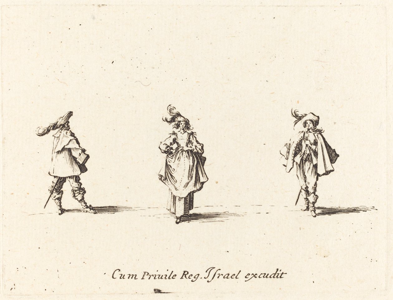 Dama z pióropuszami i dwóch panów autorstwa Jacques Callot