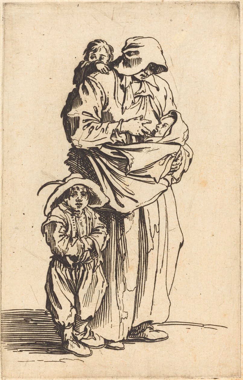 Matka i troje dzieci, c. 1622. autorstwa Jacques Callot