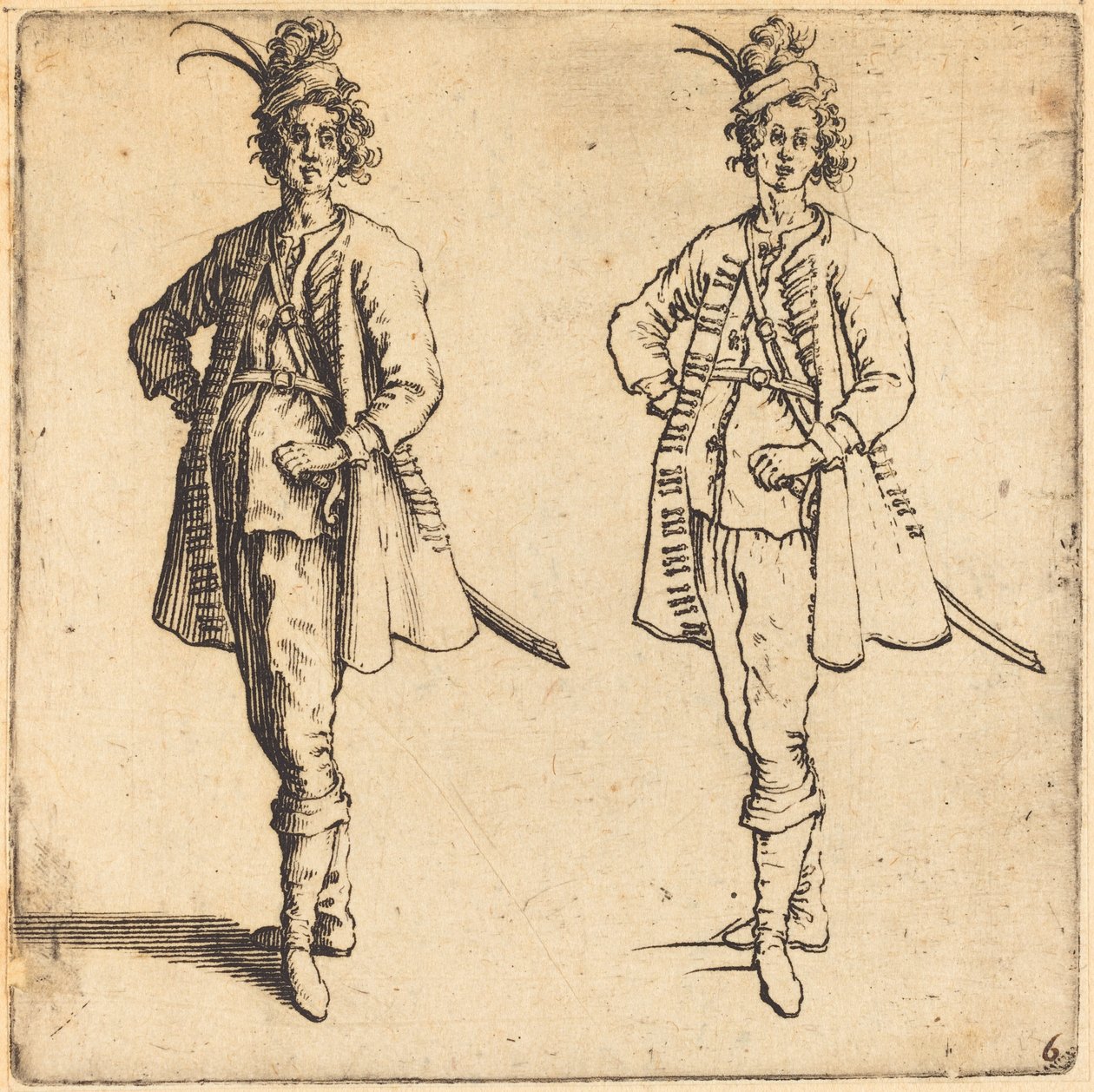 Oficer, widok z przodu, 1617 i 1621. autorstwa Jacques Callot