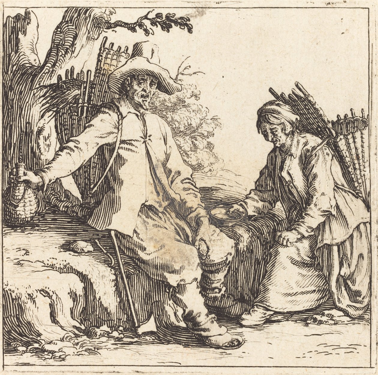 Chłopska para w spoczynku autorstwa Jacques Callot