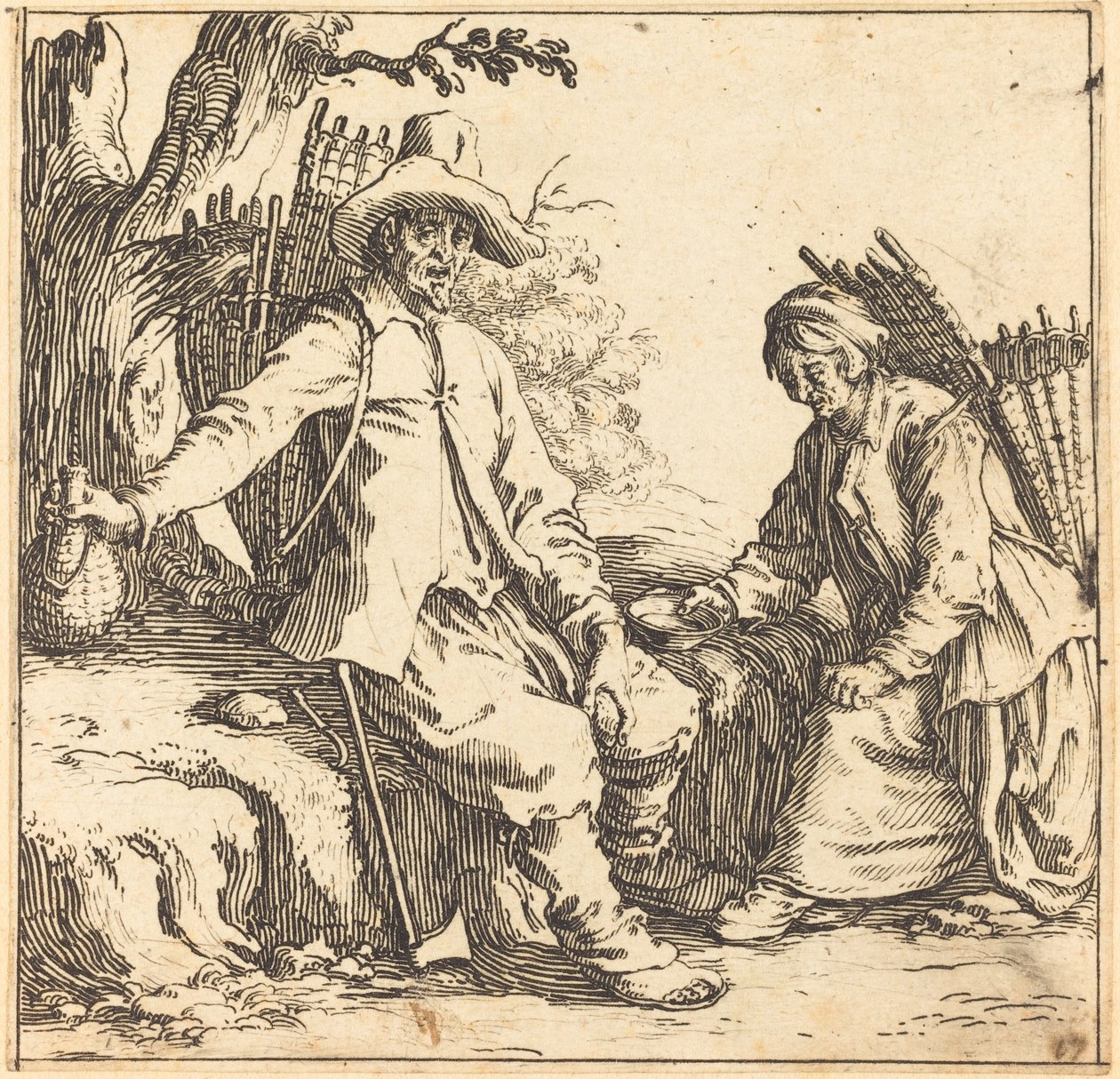 Chłopska para w spoczynku autorstwa Jacques Callot