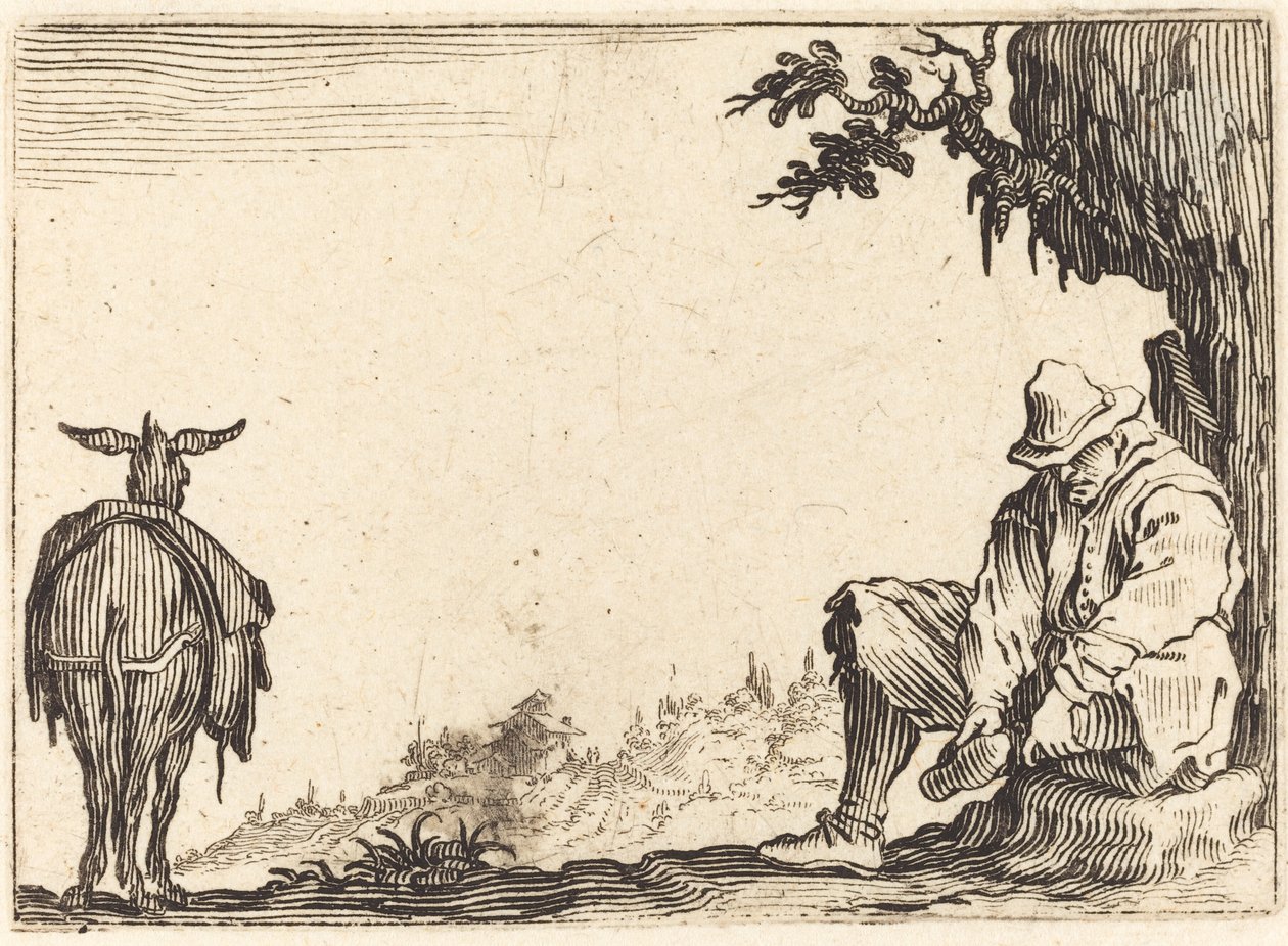 Chłop zdejmuje but autorstwa Jacques Callot