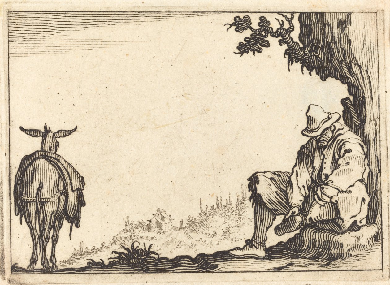 Chłop zdejmuje but autorstwa Jacques Callot