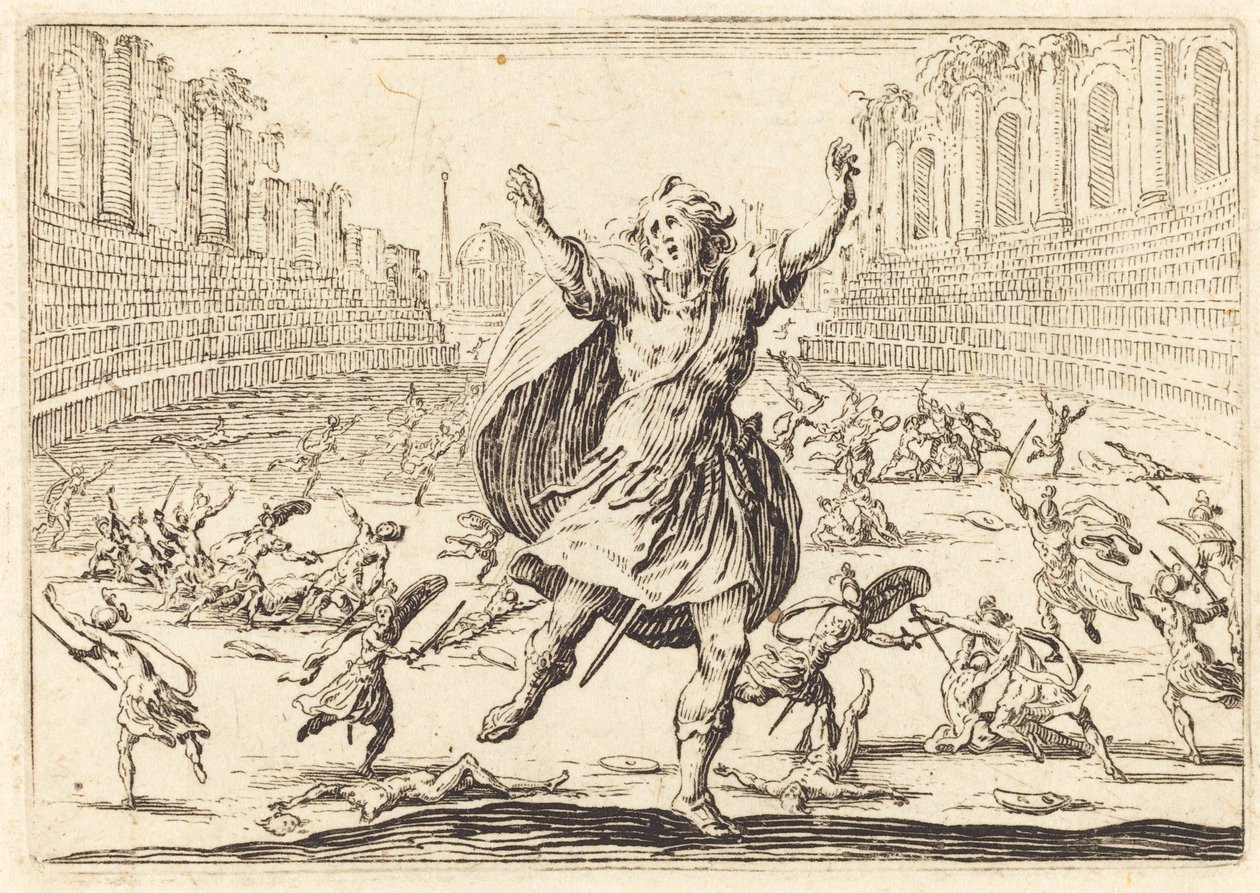 Potyczka w rzymskim cyrku 1622. autorstwa Jacques Callot