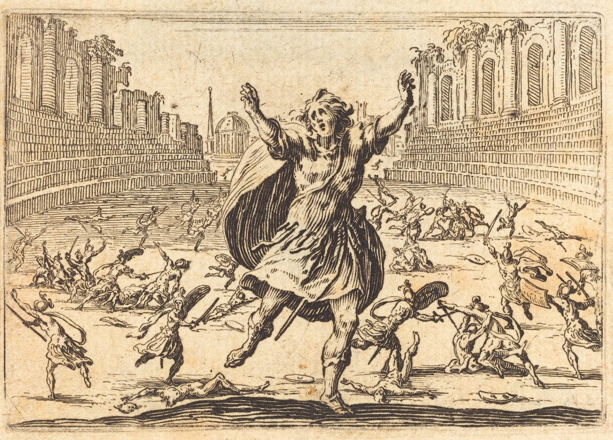 Potyczka w rzymskim cyrku 1622. autorstwa Jacques Callot
