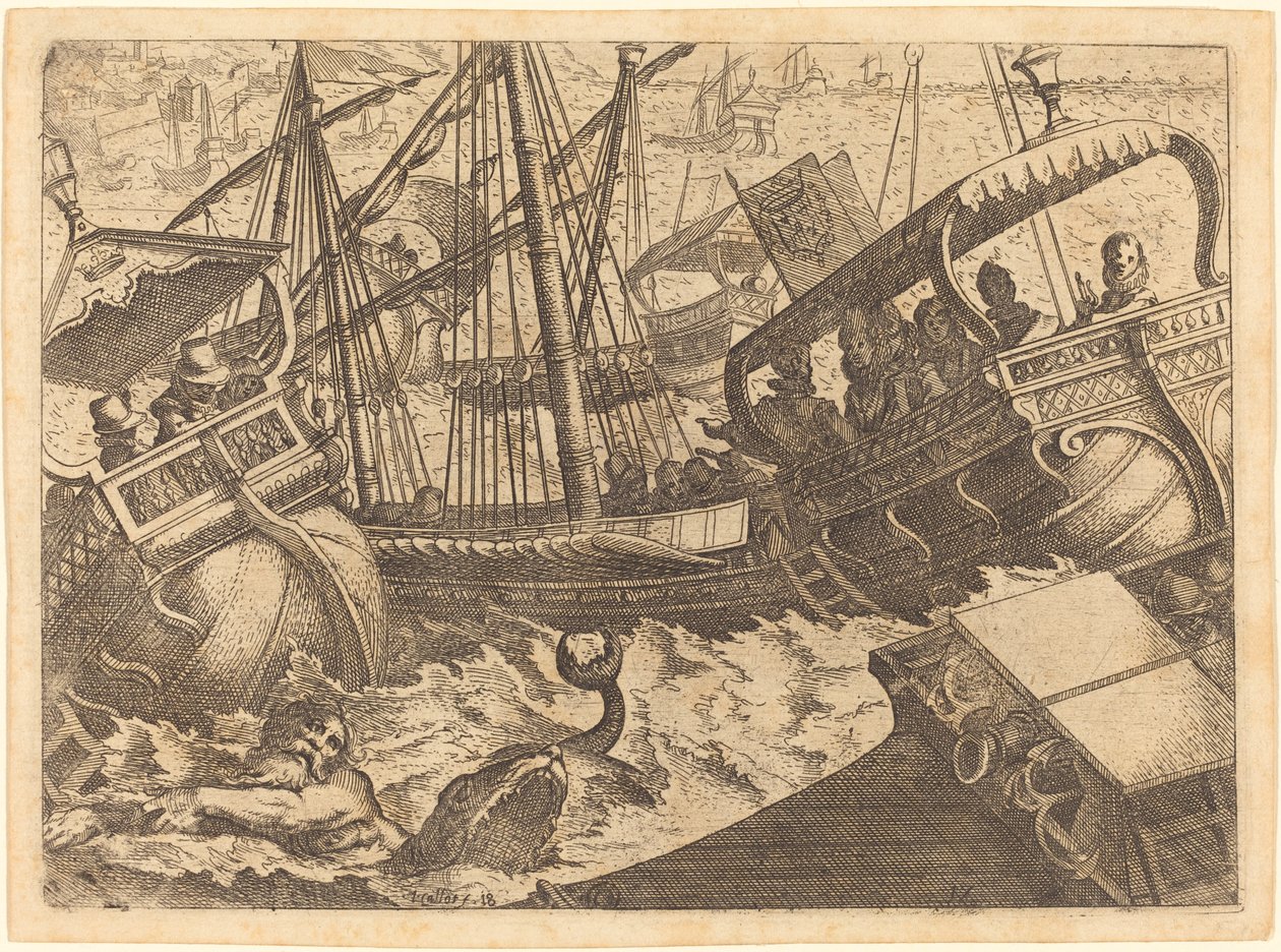 Burza u wybrzeży Barcelony autorstwa Jacques Callot