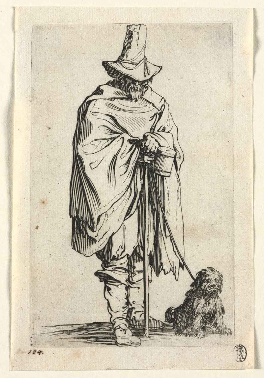 Żebracy: ślepiec ze swoim psem autorstwa Jacques Callot