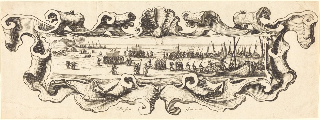 Lądowanie wojsk, prawdopodobnie 16281631. autorstwa Jacques Callot