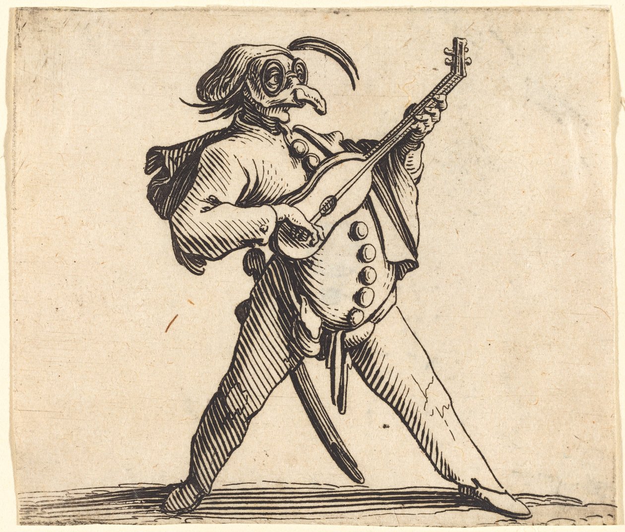 Zamaskowany komik grający na gitarze autorstwa Jacques Callot