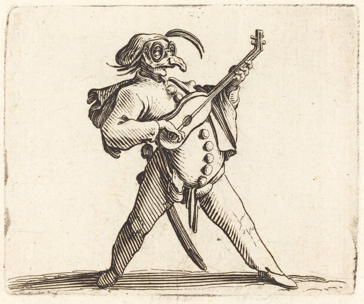 Zamaskowany komik grający na gitarze autorstwa Jacques Callot