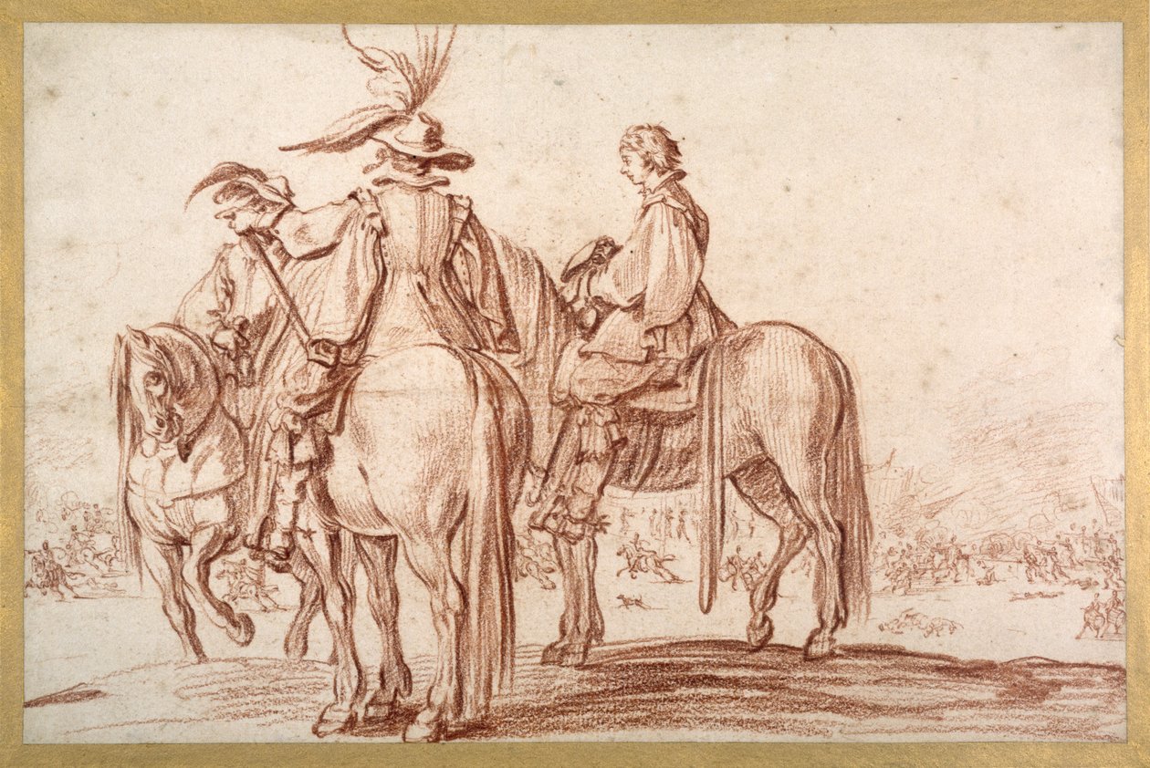 Trzech Jeźdźców (czerwona kreda na papierze) autorstwa Jacques Callot