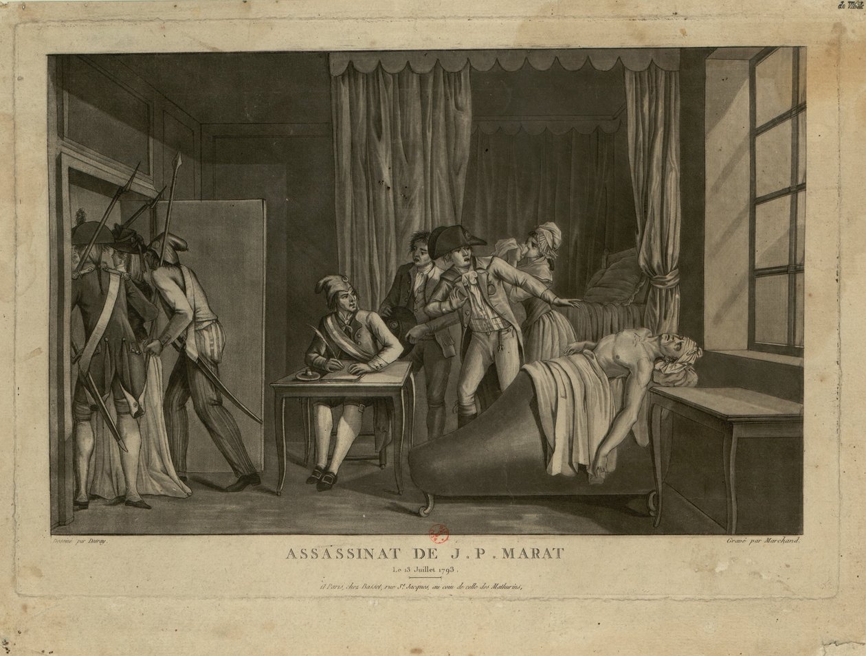 Zabójstwo Jean-Paul Marat, 1793. autorstwa Jacques Marchand