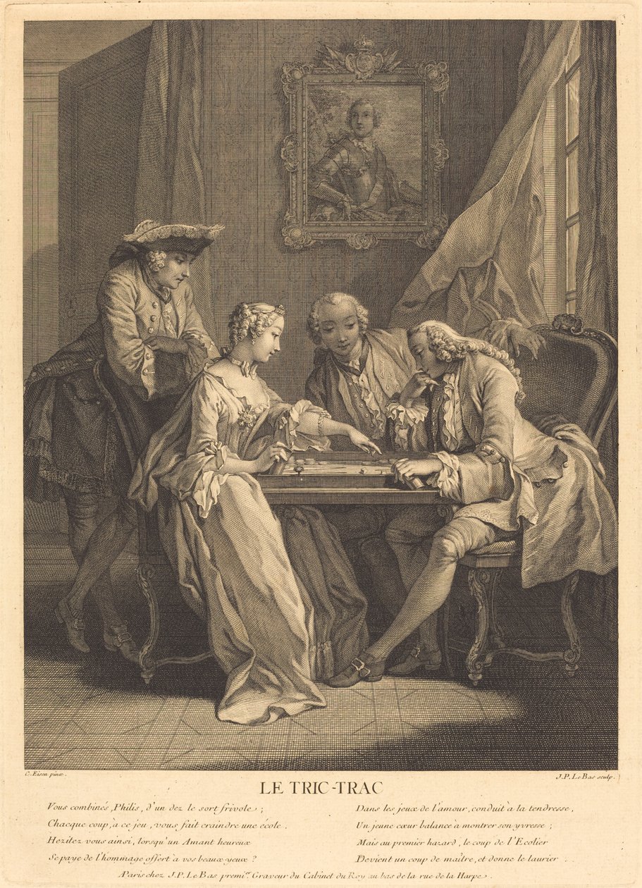 Le tric-trac autorstwa Jacques Philippe Le Bas after Charles Eisen