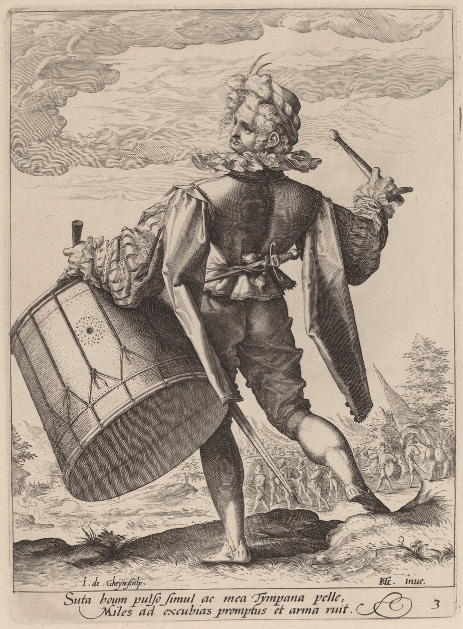 Perkusista autorstwa Jacques de Gheyn II after Hendrik Goltzius