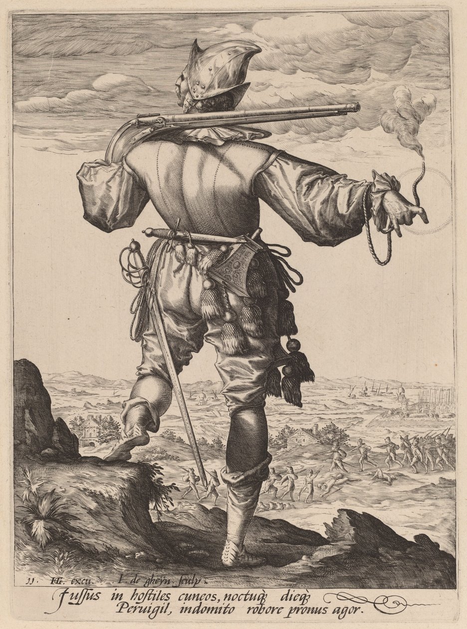 Muszkieter w hełmie autorstwa Jacques de Gheyn II after Hendrik Goltzius