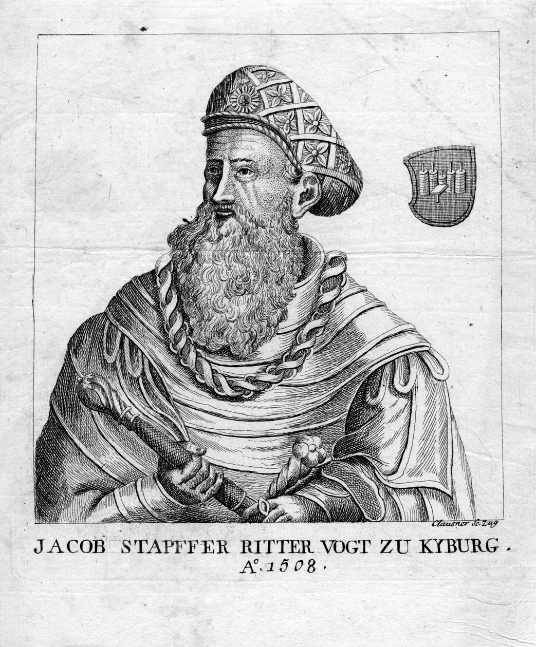 grawerowany portret autorstwa Jakob Joseph Clausner
