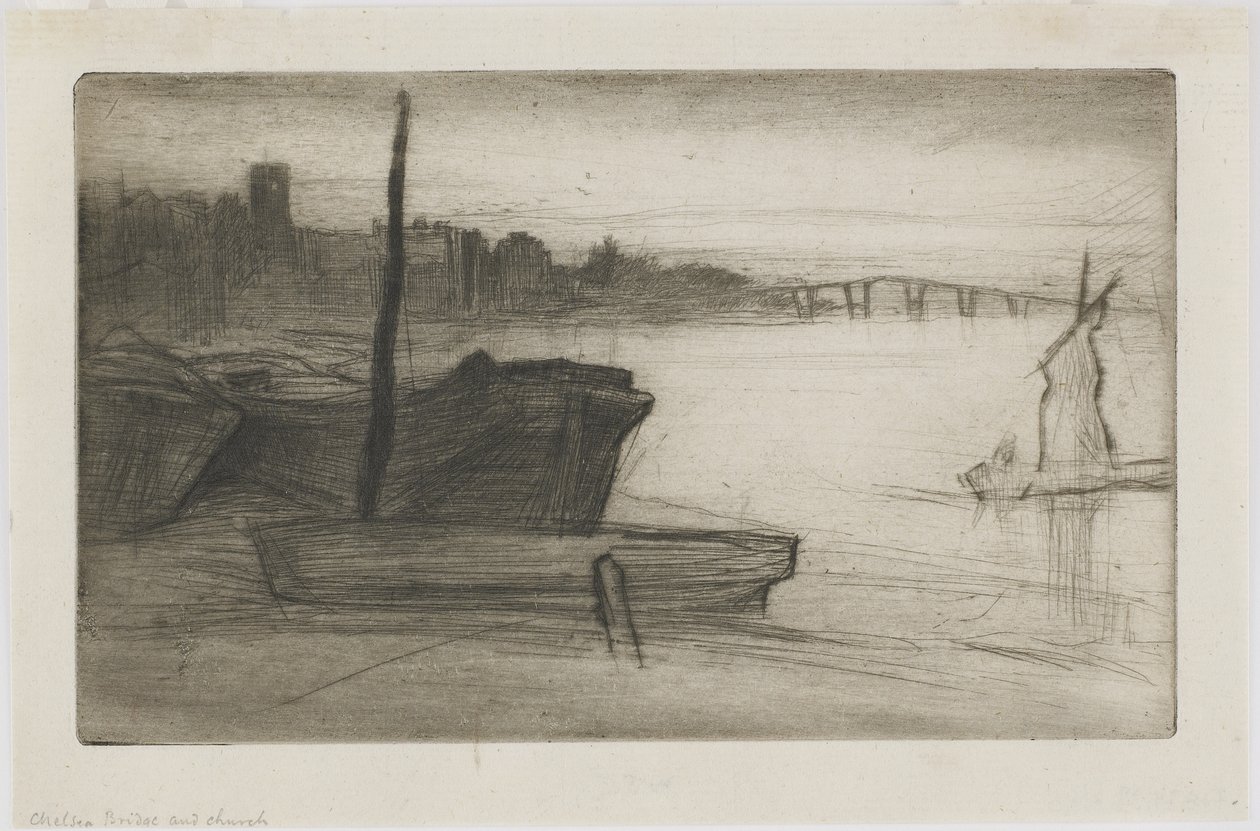 Chelsea Bridge and Church, c.1870-71 (sucha igła na papierze) autorstwa James Abbott McNeill Whistler