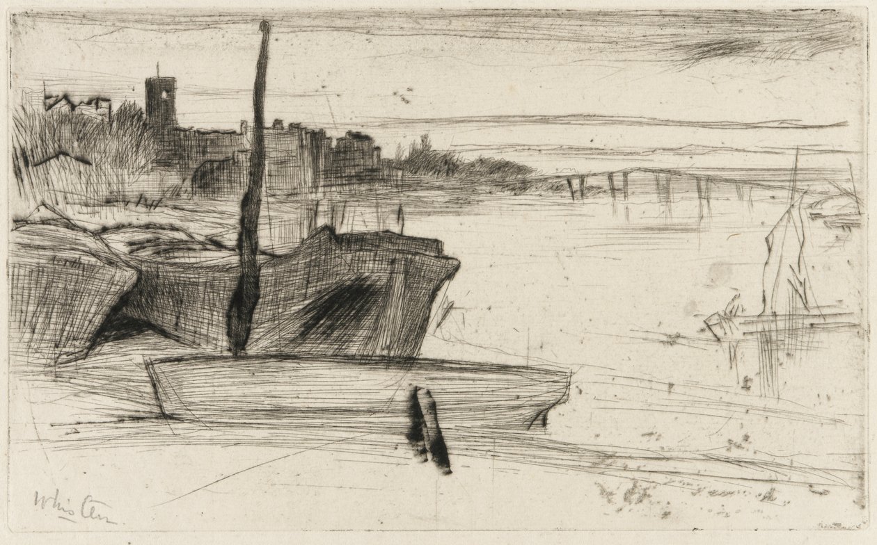 Chelsea Bridge and Church, c.1870-71 (sucha igła na papierze) autorstwa James Abbott McNeill Whistler