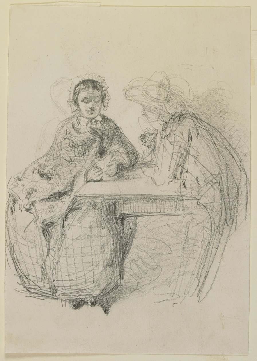 Para siedząca przy stole, 1858 (ołówek na złamanej bieli papierze) autorstwa James Abbott McNeill Whistler