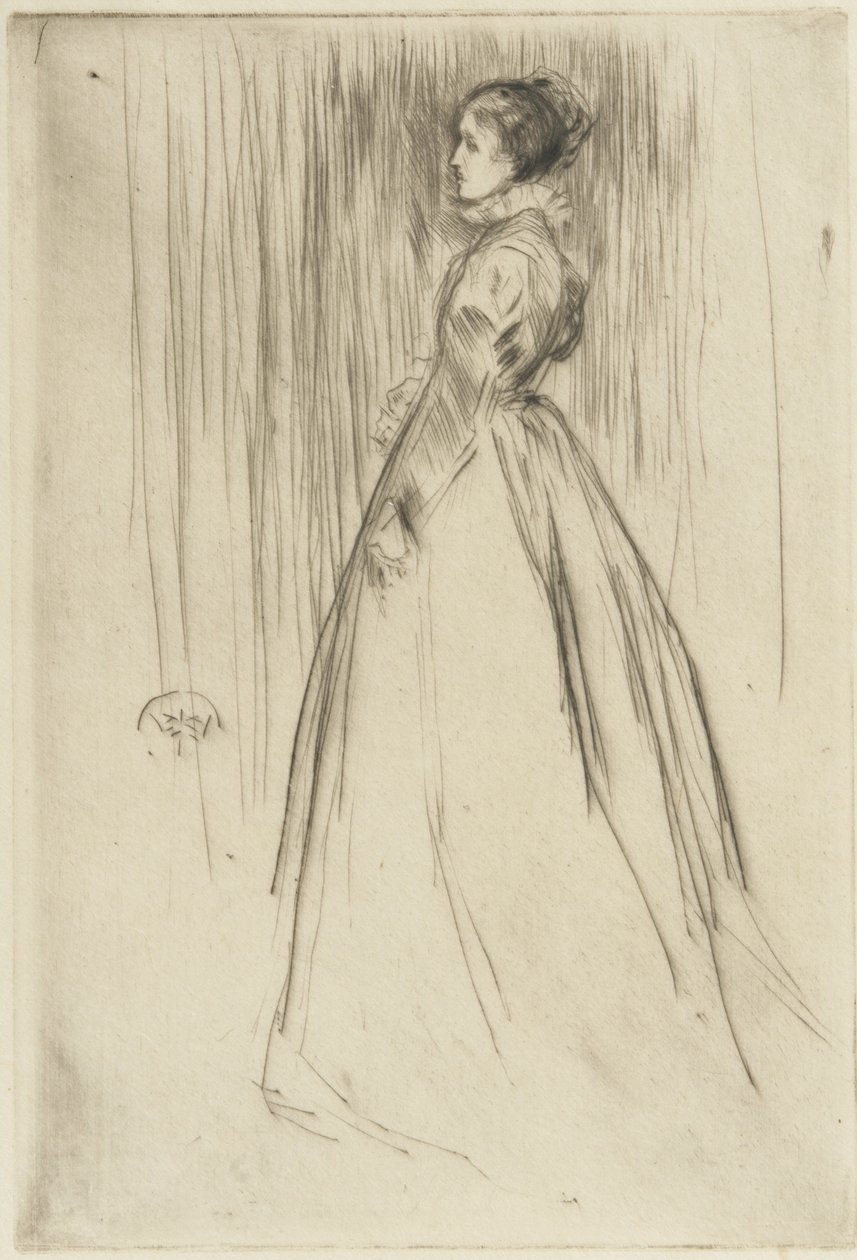 Aksamitna sukienka (Frances Leyland) 1873 (sucha igła na papierze) autorstwa James Abbott McNeill Whistler
