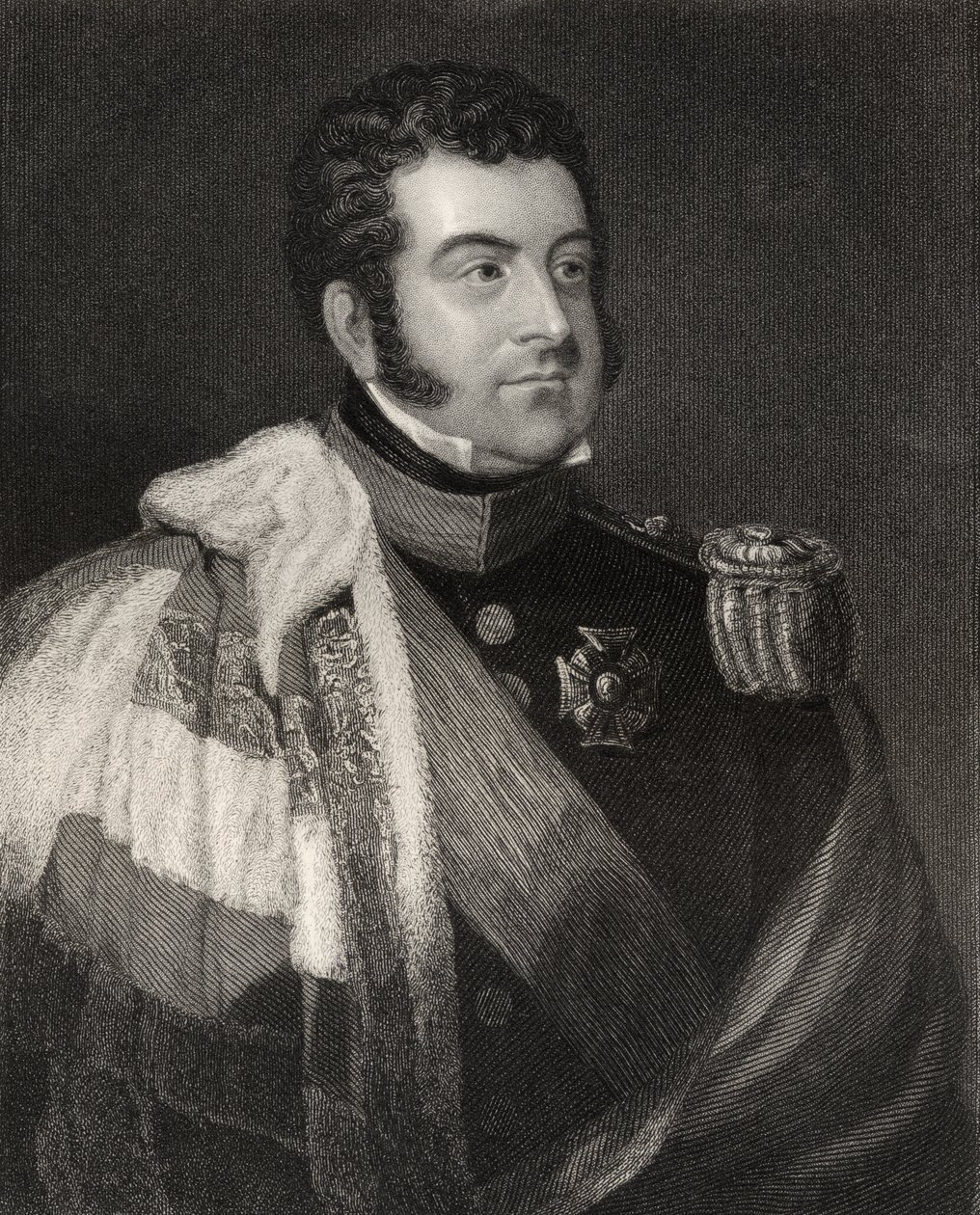 George Augustus Frederick Fitzclarence, 1. hrabia Munster, ryty przez W.H. Cook, z „Narodowej Galerii Portretów, tom IV”, wydana ok. 1835 r. autorstwa James Atkinson
