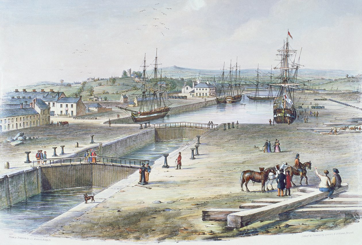 Widok na dok, Newport, Monmouthshire, 1842 r. autorstwa James Flewitt Mullock