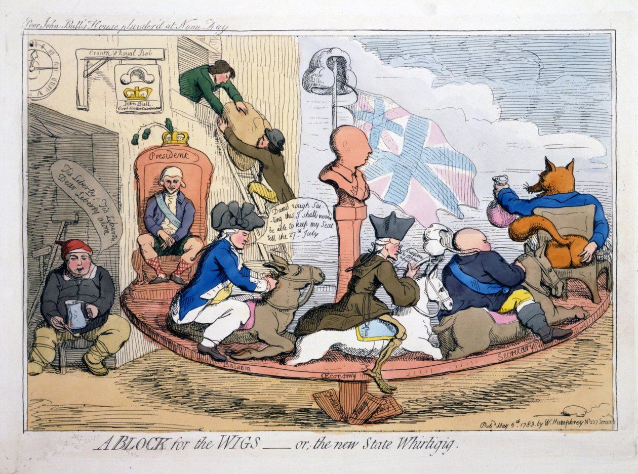 Blok dla peruk lub The New State Whirligig, wyd. 1783 (akwaforta ręczna) autorstwa James Gillray