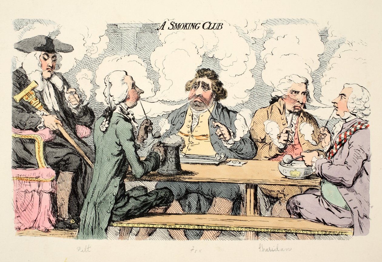 Klub dla palących, pub. 1793 (grawerowanie ręcznie kolorowane) autorstwa James Gillray