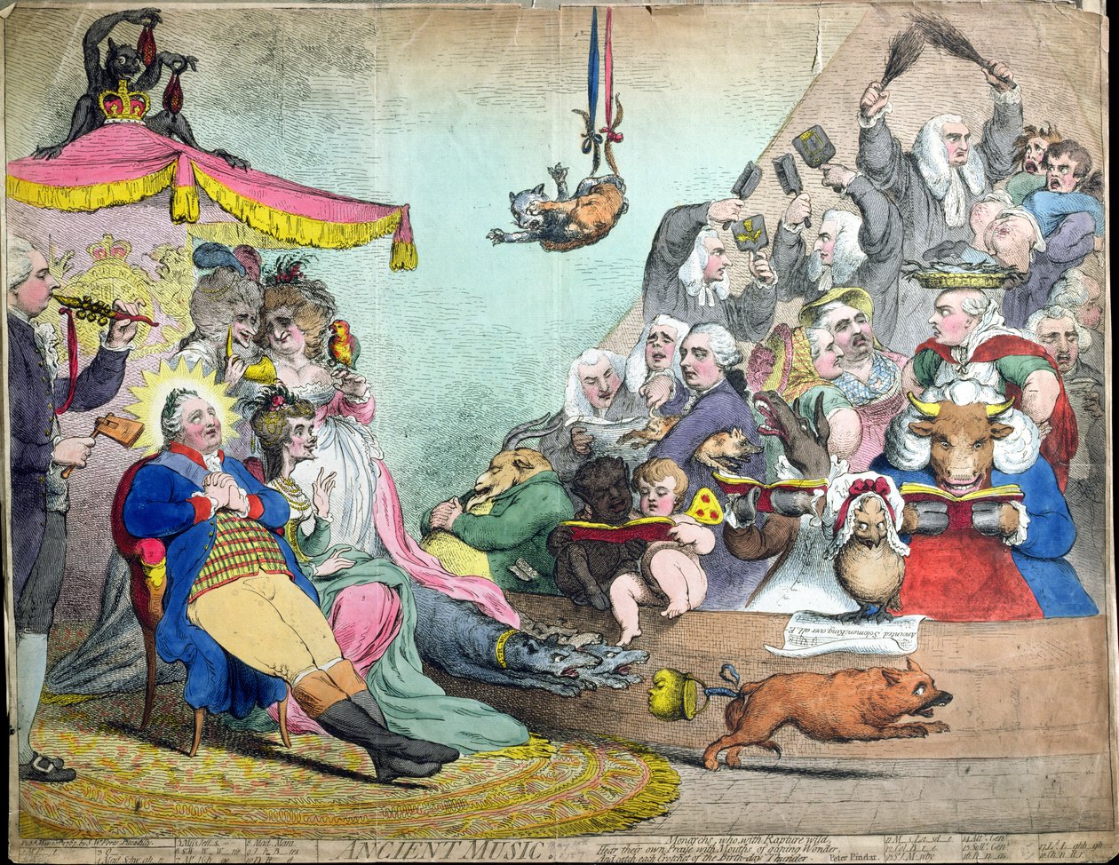 لرغونی موسیقي، د S.W. په 1787 کې ځنګلونه (د لاسي رنګ نقاشي) پولي autorstwa James Gillray