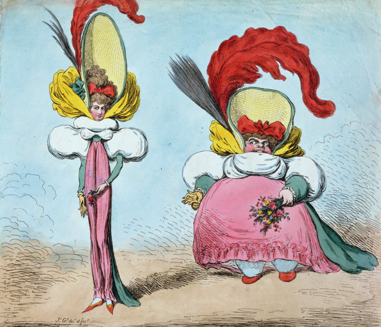 Podążając za modą: St. James daje Ton, Duszę bez Ciała, Cheapside naśladuje Tryb, Ciała bez Duszy, wyd. Hannah Humphrey, 1794 autorstwa James Gillray