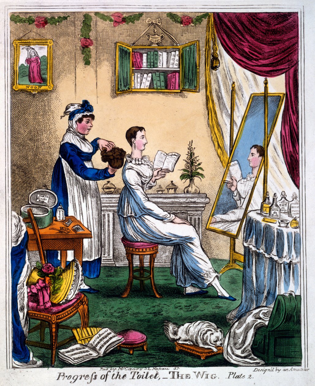Postęp toalety - peruka, początek XIX w. (rycina ręcznie kolorowana) autorstwa James Gillray
