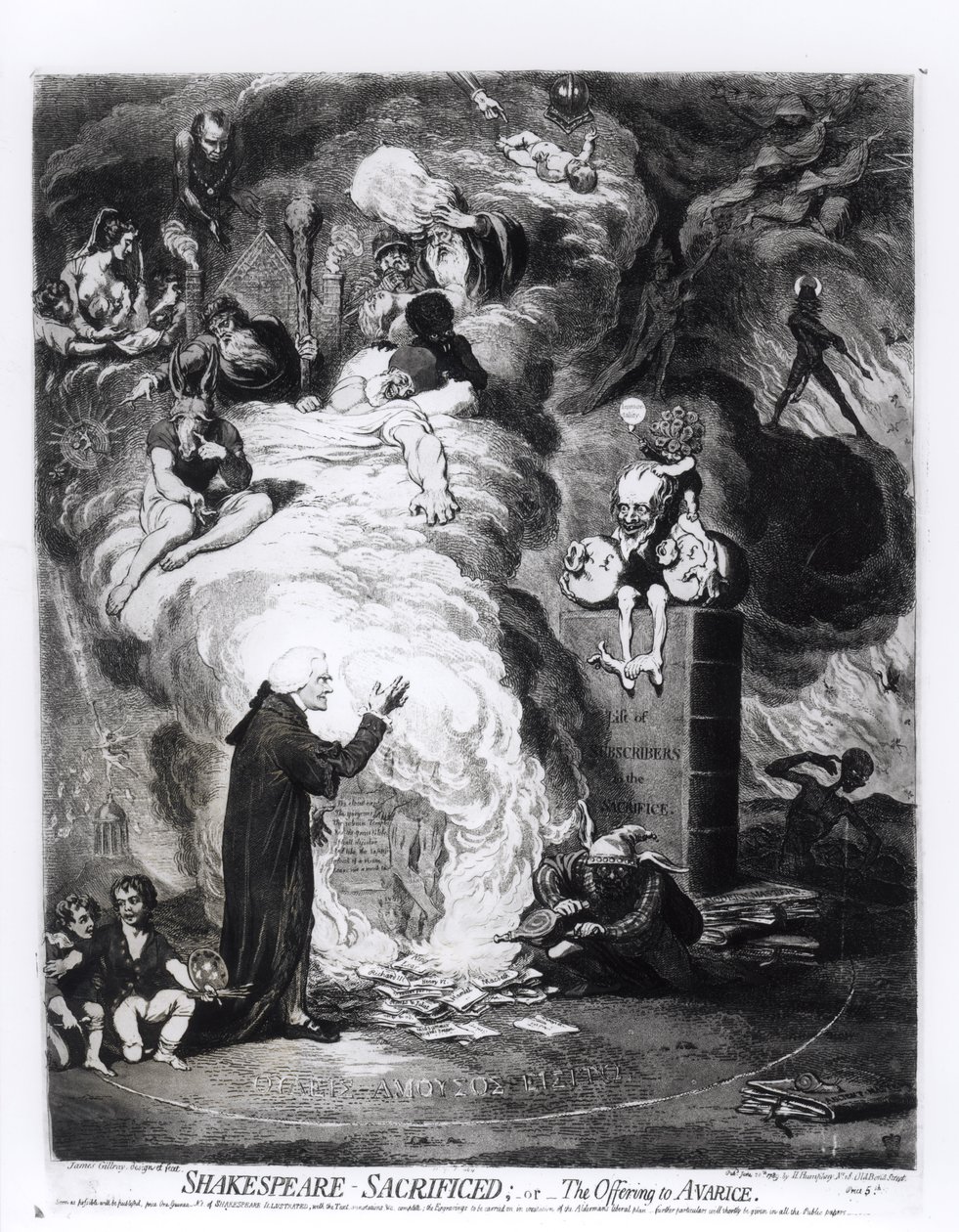 Shakespeare Sacrificed, czyli Ofiara dla skąpstwa, opublikowana w 1789 r. autorstwa James Gillray