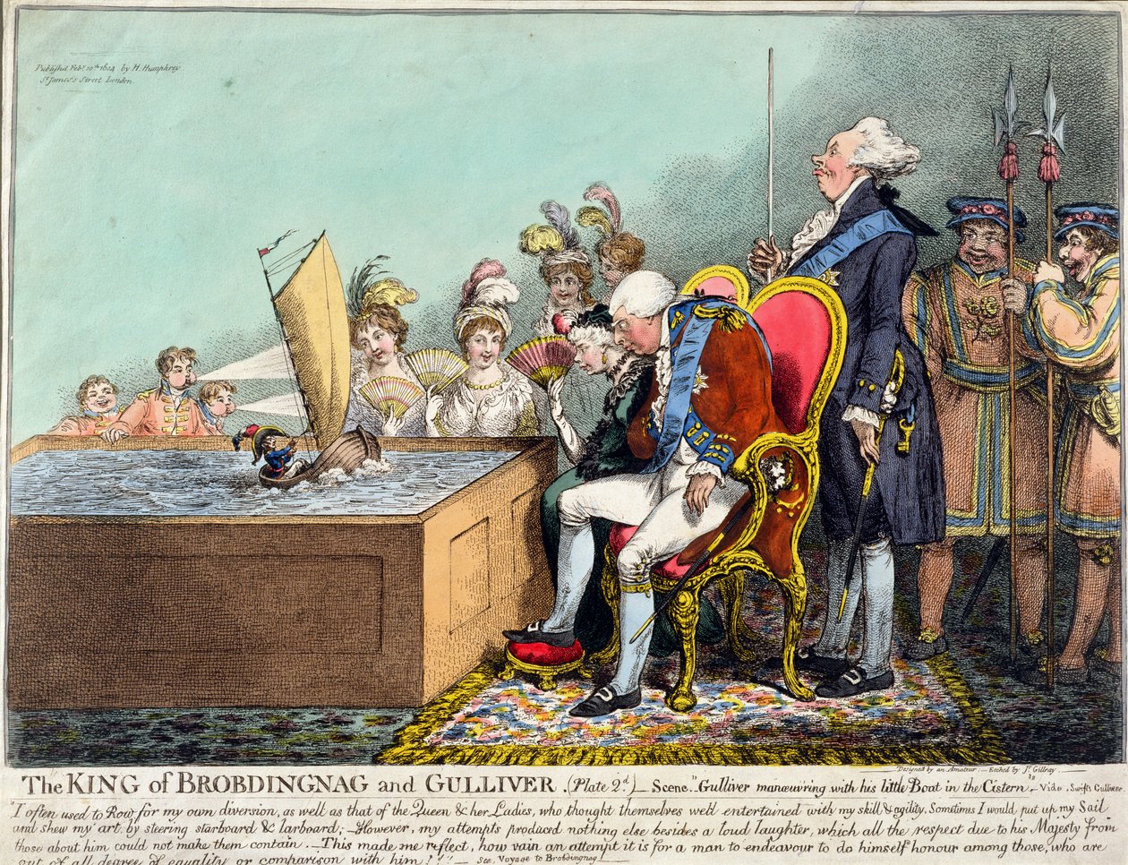 The King of Brobdingnag and Gulliver (tabl. 2d) wydany przez Hannah Humphrey w 1804 r. (akwaforta z grawerem i wc na papierze) autorstwa James Gillray