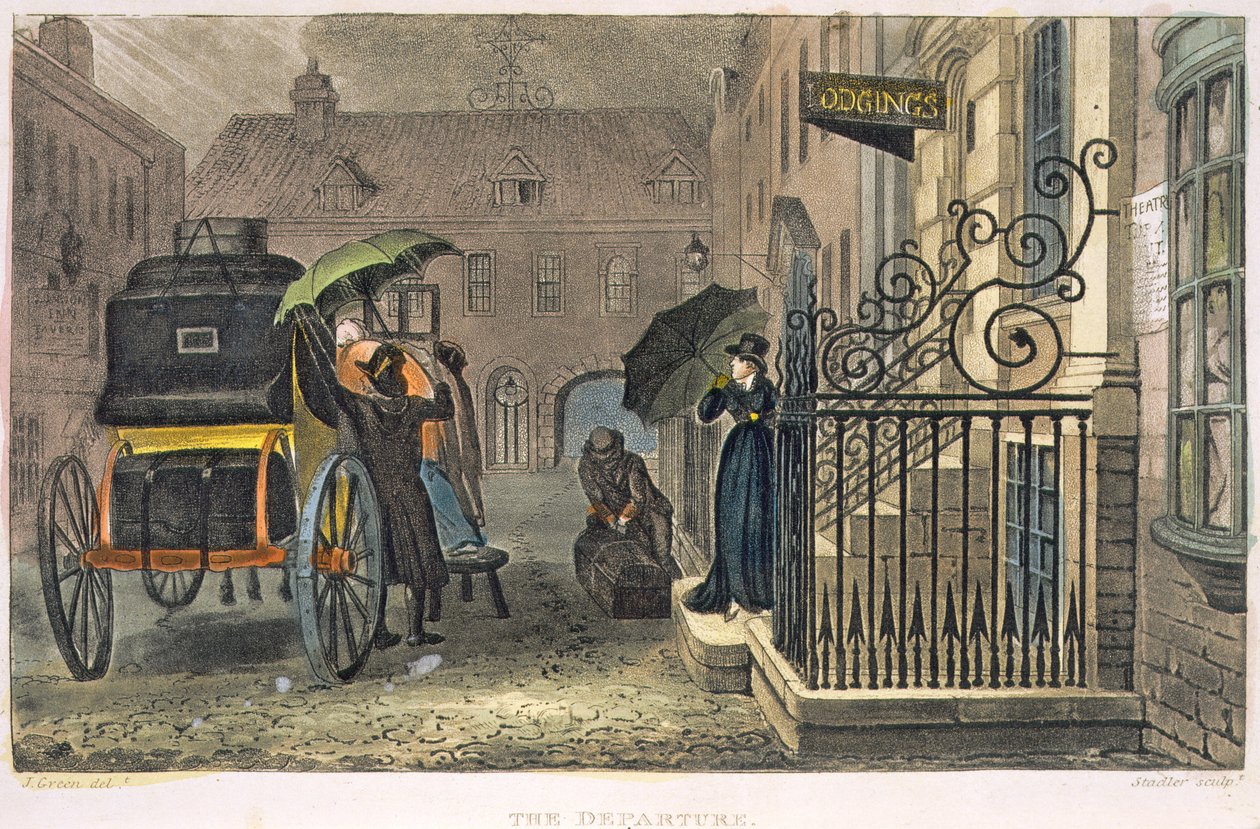 Odjazd, tablica z „Poetyckich szkiców Scarborough”, ryt.: Joseph Constantine Stadler (fl.1780-1812) wyd. 1813 autorstwa James Green