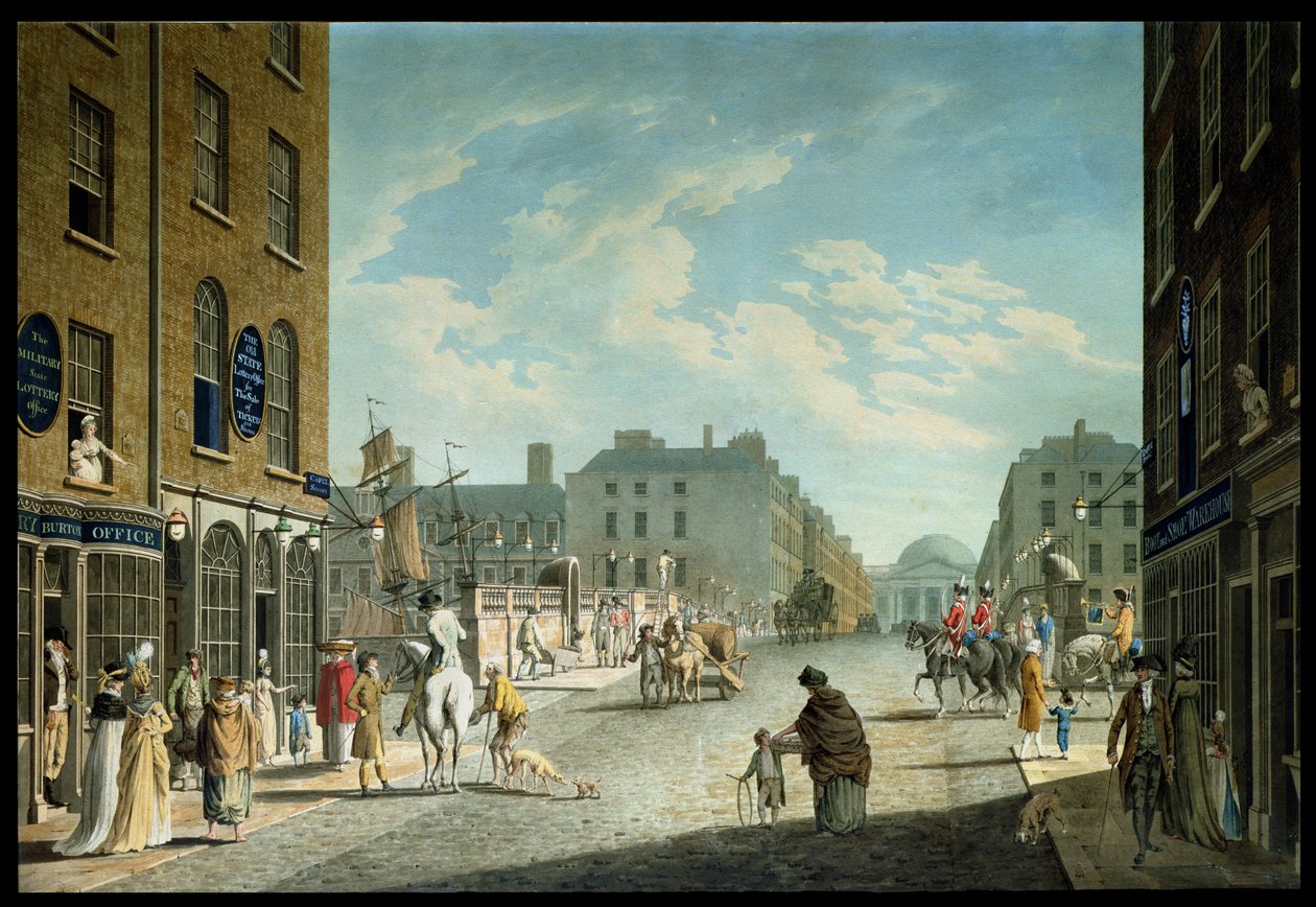Capel Street z Royal Exchange, Dublin, 1800 autorstwa James Malton