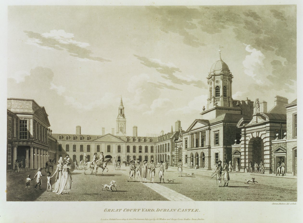 The Great Court Yard, Zamek w Dublinie, 1792 autorstwa James Malton