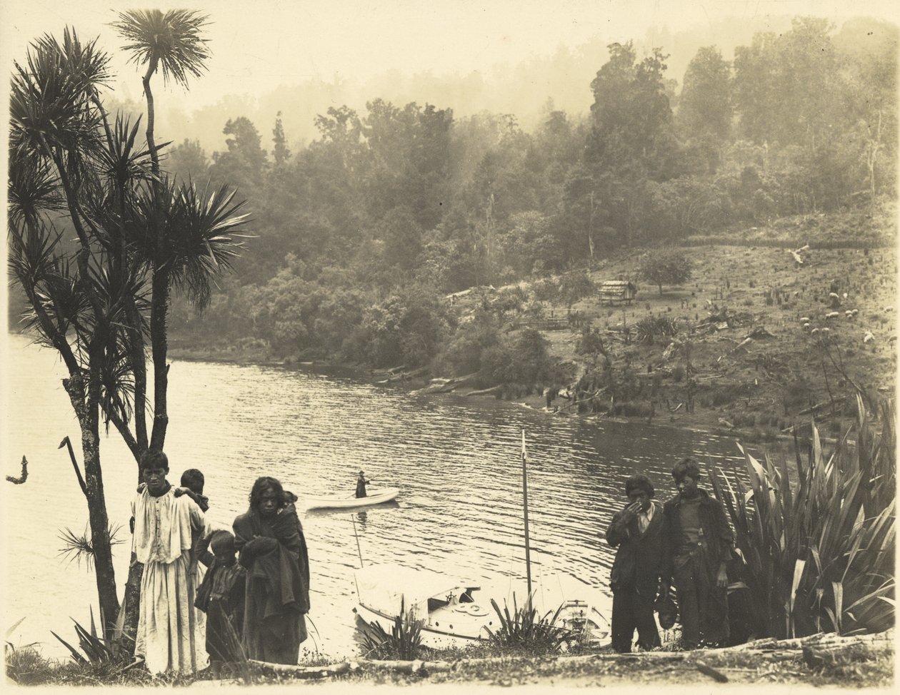Jezioro Waikaremoana, 1908 (odbitka żelatynowa) autorstwa James McDonald