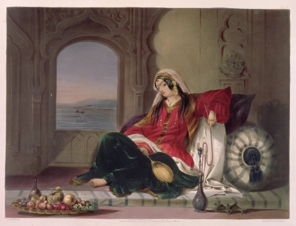 Kandahar Lady of Rank, Zaangażowany w palenie, tablica 29 z „Krajobrazy, mieszkańcy i kostiumy Afganistanu”, grawerowana przez Roberta Carricka (ok. 1829-1904) 1848 autorstwa James Rattray